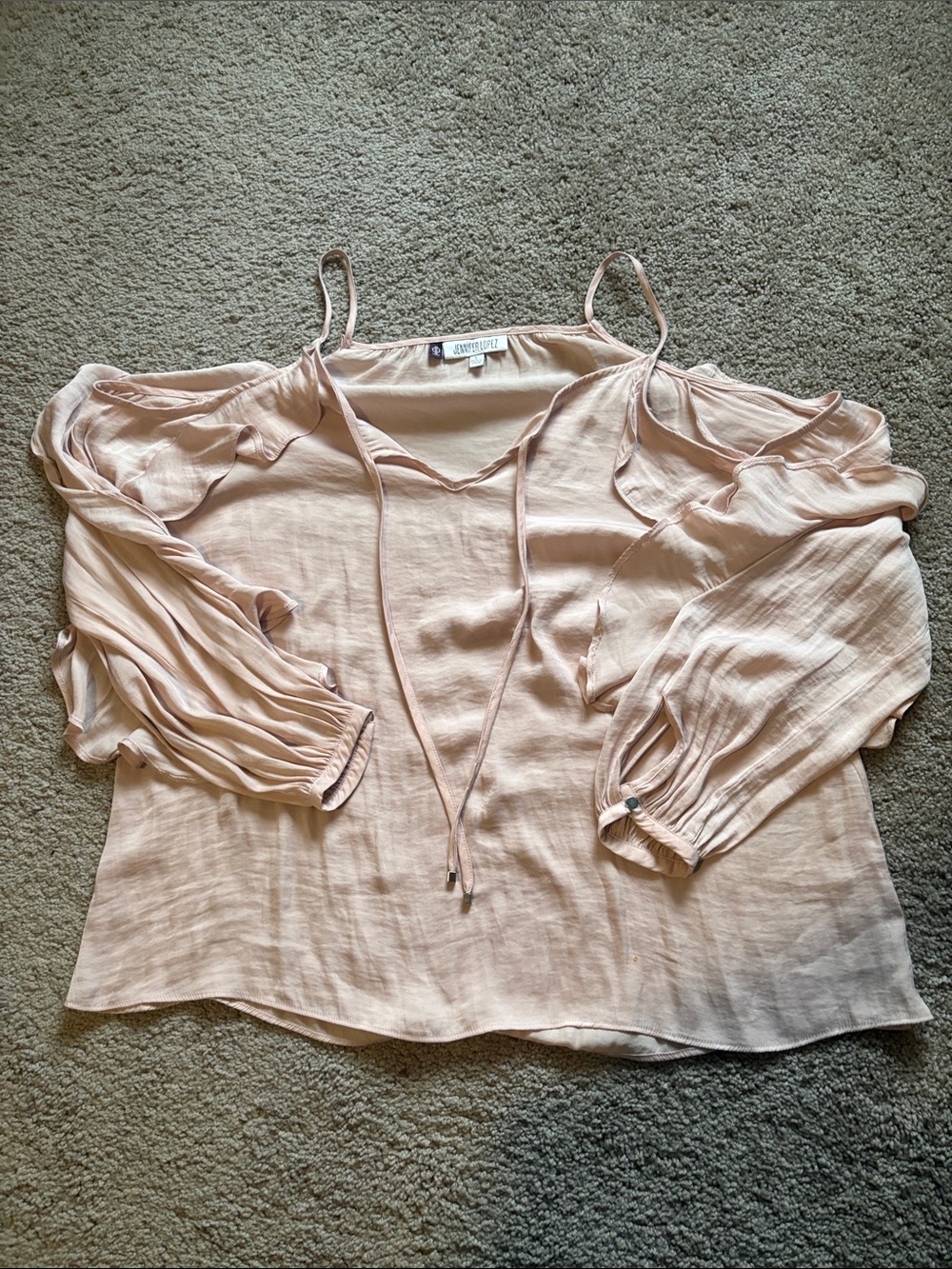 Jennifer Lopez L Blush Pink Cold-Shoulder Tie-Front Peasant Top